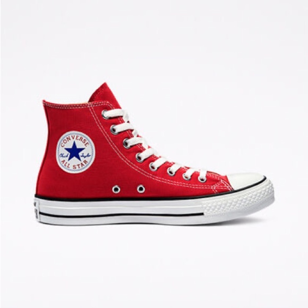 Cherry red converse high tops